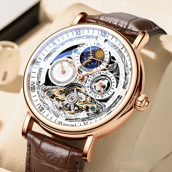 Noi Double Tourbillon de Lux Barbati Automat Mechanical Ceas de Ceas din Piele de Brand de Top pentru Bărbați Ceasuri Reloj Hombre