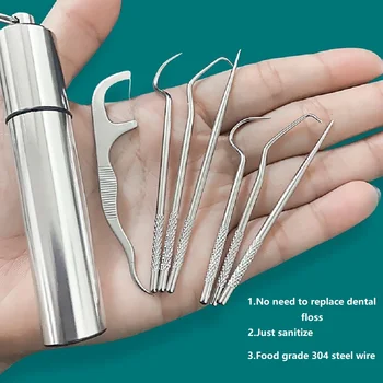 1 Set de Metal din Oțel Inoxidabil Scobitoare Set Orală Curățare Dinte folosirea atei dentare Portabil Scobitoare Ata Curat Dintii cu Tub de Stocare