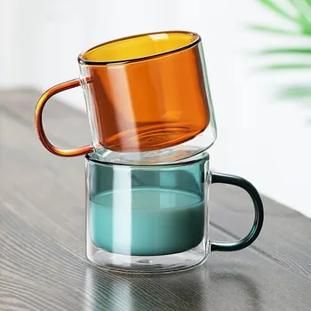 Dublu-strat de sticlă cana de apa acasa rezistente la căldură creative mic dejun simplu dublu-strat de izolare ceașcă de ceai ceașcă de cafea Nordic cana