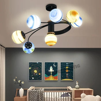 LED-uri moderne Trase de Mână Planeta Candelabre Tavan Cameră pentru Copii Dormitor Lampă de Tavan Cer Instelat Iluminat Luciu Decor