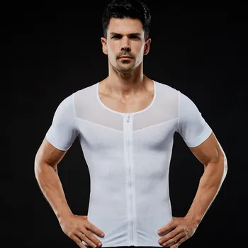 Fermoar Ginecomastie Body Shaper Bărbați Talie Formatori de Compresie Toracică Tricou Corset Spate Corector de Postura de Slăbire T-shirt