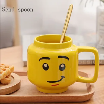250ml Smiley Galben Cana de Ceramica de Oameni Cu Smiley Expresie Cafea Ceai Lapte Cupa Cartoon Copii Cadou de Crăciun Cupa Trimite lingura