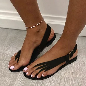 2022 Femei Sandale de Vară de Moda Noua Low-toc Bretele Plate Marginea Gol Thong Sandale Plaja de Pantofi Plus Dimensiunea 43