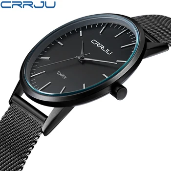 Noua Moda Mens Ceasuri de Top de Brand de Lux CRRJU Bărbați Cuarț Ceas Plasă de Bandă din Oțel Inoxidabil Ultra Subțire Ceas Relogio Masculino