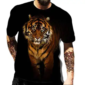 Y2k Grafic Animal Tigru Leu Oversize T-shirt Pentru Barbati Black Rock 3D Imprimate Vara Maneca Scurta Top Tricou OM Tee