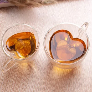 180 ml/240ml Ceai Halbă de Bere, Suc Ceașcă de Cafea Cesti Cana Cadou Drinkware Perete Dublu Cana de Sticlă Rezistent la Căldură de Dragoste în Formă de Inimă