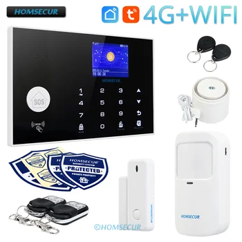 HOMSECUR Wireless și cu Fir 4G/3G/GSM WIFI de Acasă de Securitate Sistem de Alarma Antifurt (Basic Kit/Senzor de Fum/Flash, Sirena Opțional)