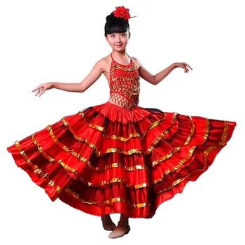 Fete Burta Roșie, Rochie Dans Flamenco Spaniol Costum De Dans Tribal Rochie Cu Cap Floare
