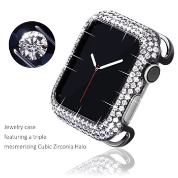 Diamant de Lux Caz pentru Apple Watch Caz 44/40mm 42/38mm Bling Capac de Metal Bara de Protecție Caz pentru iWatch Serie SE 7 6 5 3