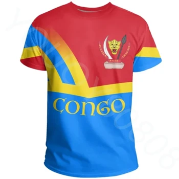 Republica democratică Congo Țară Steag 3D Imprimate de Înaltă Calitate Tricou Casual de Vara cu Maneci Scurte Rotund Gat Barbati Doamnelor Casua