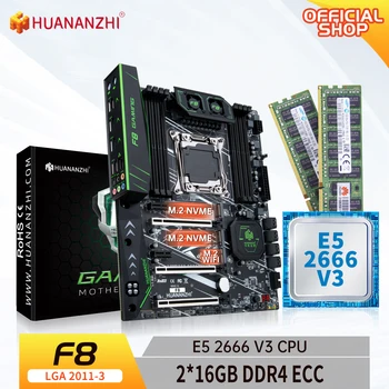 HUANANZHI F8 LGA 2011-3 Placa de baza cu procesor Intel XEON E5 2666 v3 cu 2*16G DDR4 RECC memorie kit combo set NVME SATA USB