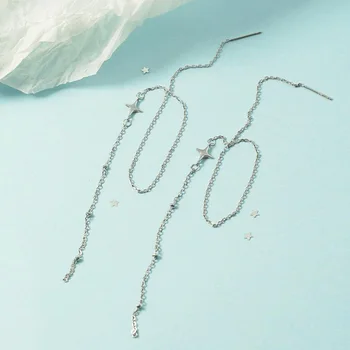 KOFSAC Ciucure Lung Stele Cercei Pentru Femei Partid Bijuterii Argint 925 Lant Ureche Linie de Moda mai Multe Găuri Ureche Cercel