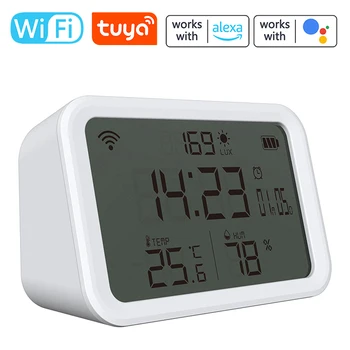 Tuya Wifi Temperatura Senzorului de Umiditate-Intensitatea Luminii de Detectare Ecran LCD Ceas cu Alarmă Higrometru Termometru Alexa de Start Google