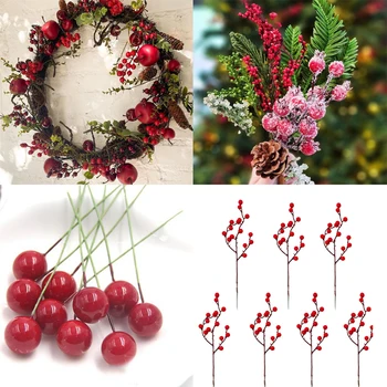 1Pack de Crăciun Artificial Boabe False Ramuri de Pin, fructe de Padure Rosii Pentru Bradul de Crăciun Coroană de flori Decoratiuni Noel Ornamente pentru Masă