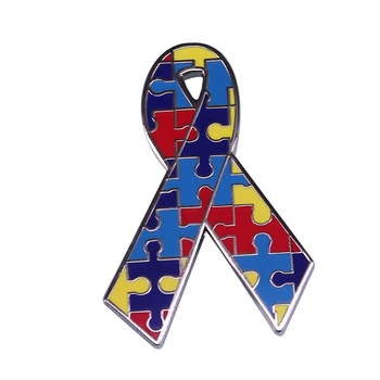 Autism awareness ribbon pin rever mare sprijin cadou