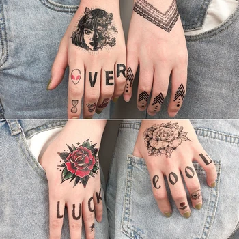 1BUC Impermeabil Tatuaj Temporar Autocolant Corpului Feminin Machiaj Scrisoare Degetul Tatuaje Flori de Trandafir Negru Artă Flash Tatuaje False Bărbați