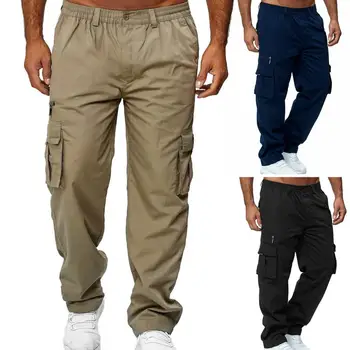 Respirabil Mare de Piele-friendly Pantaloni Drepte Drepte Pantaloni de Marfă Mijlocul Talie pentru Munca largi bărbați, îmbrăcăminte de stradă Regulat