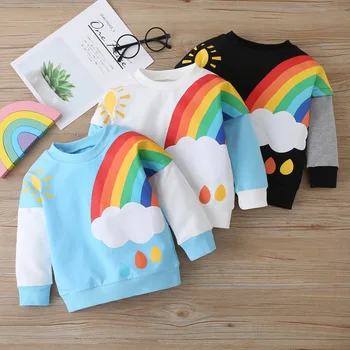 1 2 3 4 5A Toamna Iarna Toddler Boys Girls Rainbow Imprimate T-shirt Copil Drăguț Casual cu Maneci Lungi Tricou Topuri Haine pentru Copii
