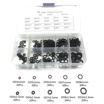 250Pcs/Cutie Negru de Cauciuc Inel O Gama mașină de Spălat Garnituri de Etanșare O-Ring Kit 10 Dimensiuni Cu Cutie de Plastic Dop de Cauciuc Inele de Silicon