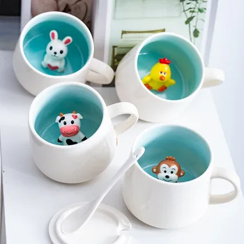 400ML Cana Ceramica Creative 3D tridimensional de Animale Drăguț Cafea cu Lapte Ceai pentru micul Dejun Cupa Cartoon Singur Rechizite de Birou Cadou