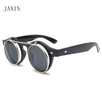 JAXIN Rotund retro Dublu-strat ochelari de Soare Femei de Moda Steampunk Negru Ochelari de Soare Ms design de brand tendință sălbatice ochelari Ochelari