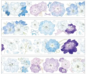 5Meter Rola Delphinium Violet Albastru Flori de Argint cu Laser Strălucitoare Banda PET