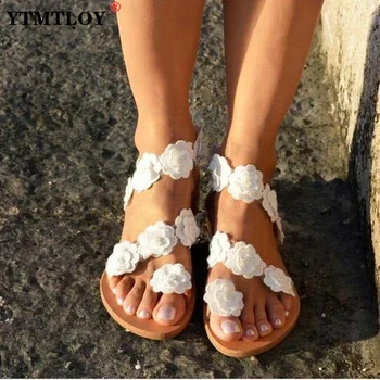 Ins Doamnelor Sandale Stil Boem de Vară pentru Femei Pantofi Plat Pantofi de Plaja si Noi Florale Flip Flops Plus Dimensiune Moda Stripper