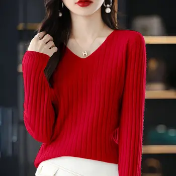 Moda Culoare Solidă V-Neck Largi Tricotate coreean Pulover pentru Femei de Îmbrăcăminte 2022 Toamna Noua Casual, Pulovere Toate-meci Naveta Topuri