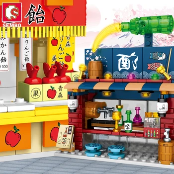 SEMBO BLOC Oraș Scence Street Food Bar Model Mâncare Tradițională Japoneză Stil Blocuri Cadouri Jucarii Pentru Copii Cu Mini Papusa