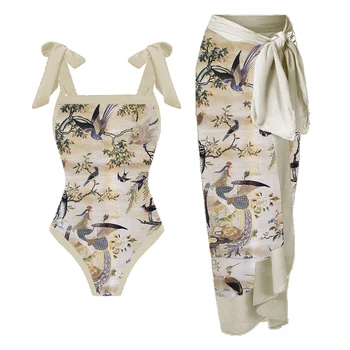 Lanswe2023 Noi pentru Femei de Moda High End de costume de Baie Kimono Imprimare de Epocă, Costume de baie dintr-O Bucata Bikini Boho Vara Beachwear