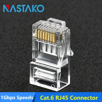 NASTAKO 50/100buc Cat6 Conector RJ45 Cat 6 Prize Modulare Cat6 Rețea Ethernet Cablu UTP Cristal Plug Conectori RJ45 8P8C