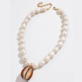 boem naturale adevărat mare Cowrie shell pandantiv cravată colier pentru femei cu apă dulce baroc keshi declarație colier de perle bijuterii