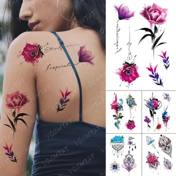 Impermeabil Tatuaj Temporar Autocolante Rose Floare De Crin Frunze De Culoare Flash Tatuaje Feminine Brațul Henna Coapsa Corp De Artă Tatuaj Fals De Sex Masculin