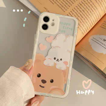 Animale Desene animate drăguț Iepure Urs coreean Telefon Caz Pentru iPhone 14 13 12 11 Pro Max X Xs Max XR 7 8 Plus de Cazuri Moale cu Capac de Silicon