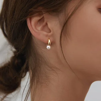 LIVVY Nou Trend Stil coreean Culoare Argintie Simplu Pearl Ureche Incuietoare Hoop Cercei Pentru Femei Fine Eleganta de Bijuterii Cadouri