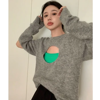 Y2K Japonia Stil Fata Gaura Gol Design Neregulate Gât Rotund Pulover de Iarnă din 2022 Și Toamnă Lungă cu mâneci Pulover Femei
