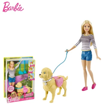 Papusa Barbie Invata de Îngrijire Pentru Animale Serie Barbie Girl Cutie de Cadou Jucărie Va de Mers pe jos animale de Companie Câine turbat DWJ68 de Mers pe jos & Olita PUP