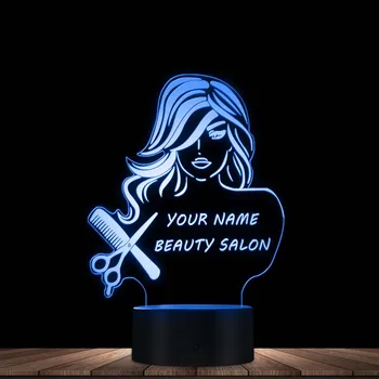 Salon de frumusete de Moda Lady CONDUS Iluzie Lumina de Noapte Frizerie Coafor Foarfeca Pieptene Lampă de Masă Personalizat Numele Tău de Lumină Moderne