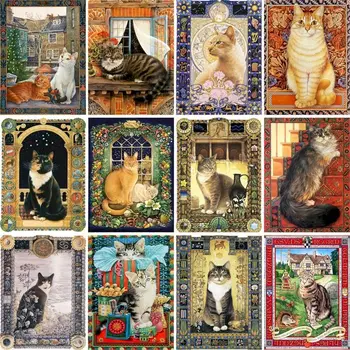 GATYZTORY Rama Tablou De Numere Pentru Adulți Pisica Animale Desen de Colorat Cu Numere de Perete de Arta Pictura de Decor Pentru Casa Diy Cadou