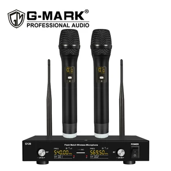 Microfon Wireless G-MARK G120 Profesionale UHF cu 2 Canale Microfon Handheld Corp Metalic Pentru Petrecere Karaoke Show Biserica Etapă