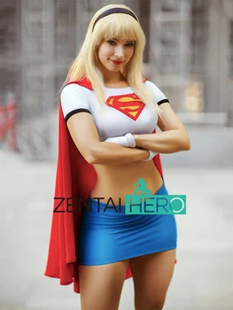 Personalizat Dresuri Două Piese Maneca Sexy Spandex Salopeta Pentru Petrecerea de Halloween Cosplay Costum Supergirl cu Capul