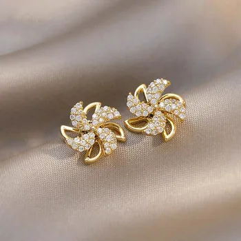 Rafinat și Frumos Diamant Încrustat Rotativ Mică Moară de vânt de Aur și de Argint Cercei de Design de Moda Fată Cercei Bijuterii
