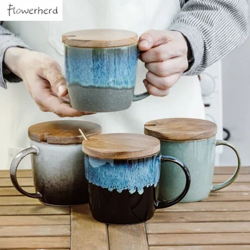 Cană Cafea ceramică cu Capac Cani de Ceai de Creatie Vintage Home Lapte micul Dejun fulgi de Ovăz Ceramica Portelan Ceașcă de Ceai Coffeeware Teaware