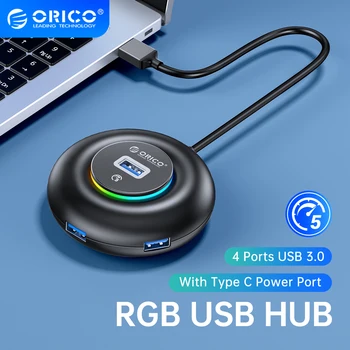 ORICO RGB USB HUB 4 Porturi 3.0 Multi USB Splitter cu Tip C Taxa de Putere Ultra-Slim Adaptor OTG Pentru PC, Macbook Pro, Lenovo