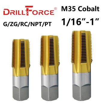 Drillforce Cobalt Țeavă Filet Robinet burghie HSSCO M35 Flaut Drept Instrumente Pentru Oțel Inoxidabil G/ZG/RC/NPT/PT 1/16