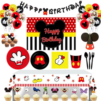 Disney Mickey Mouse 1st Birthday Party, Decoratiuni de unica folosinta Tacamuri Farfurii Pahare fata de Masa Petrecere Copil de Dus Seturi de Consumabile