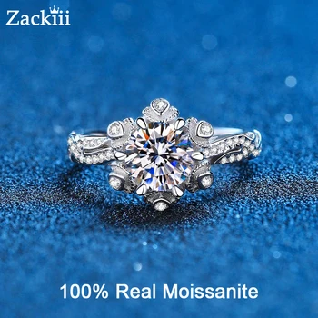 100% Real Moissanite De Epocă Inele De Logodna Inimă Săgeți Excelent Tăiat Rotund Stele De Diamant Inel De Argint Verigheta