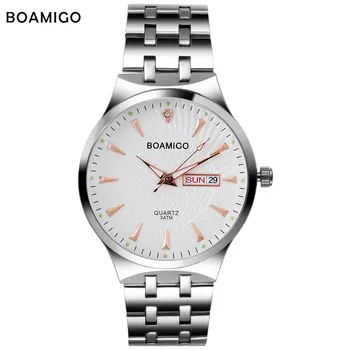 Moda pentru bărbați cuarț ceas de argint din oțel ceas de mână rochie casual ceas de afaceri de sex masculin sus BOAMIGO brand rezistent la apa Relogio Masculino