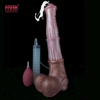 FAAK 35cm Timp stropeste Cal Vibrator Cu Fraier Silicon Ejaculare Penis de Dimensiune M L Spray Lichid Funcția de Jucarii Sexuale Culoare Mixt
