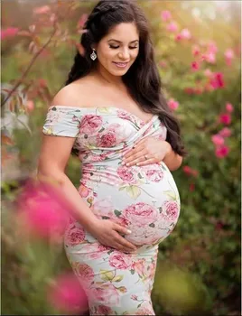 Elastic imprimeu Floral Maternitate Fotografie Rochie Lunga Sirena Body-con sedinta Foto de Maternitate Rochie Lunga